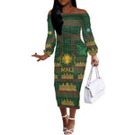 Mali Off The Shoulder Long Sleeve Dress Golden Sun And Mosque Patterns Retro Style