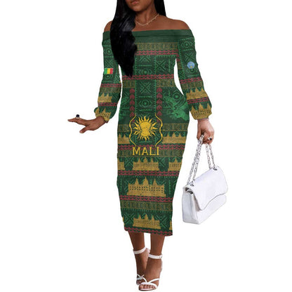 Mali Off The Shoulder Long Sleeve Dress Golden Sun And Mosque Patterns Retro Style