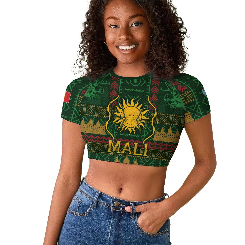 Mali Raglan Cropped T shirt Golden Sun And Mosque Patterns Retro Style