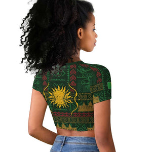 Mali Raglan Cropped T shirt Golden Sun And Mosque Patterns Retro Style