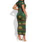 Mali Short Sleeve Bodycon Dress Golden Sun And Mosque Patterns Retro Style