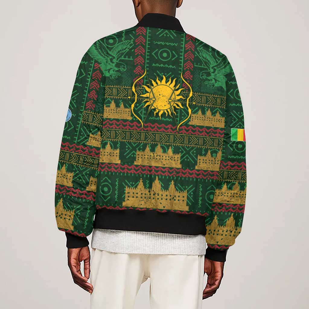 Mali Sleeve Zip Bomber Jacket Golden Sun And Mosque Patterns Retro Style