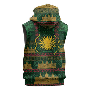 Mali Sleeveless Hoodie Golden Sun And Mosque Patterns Retro Style