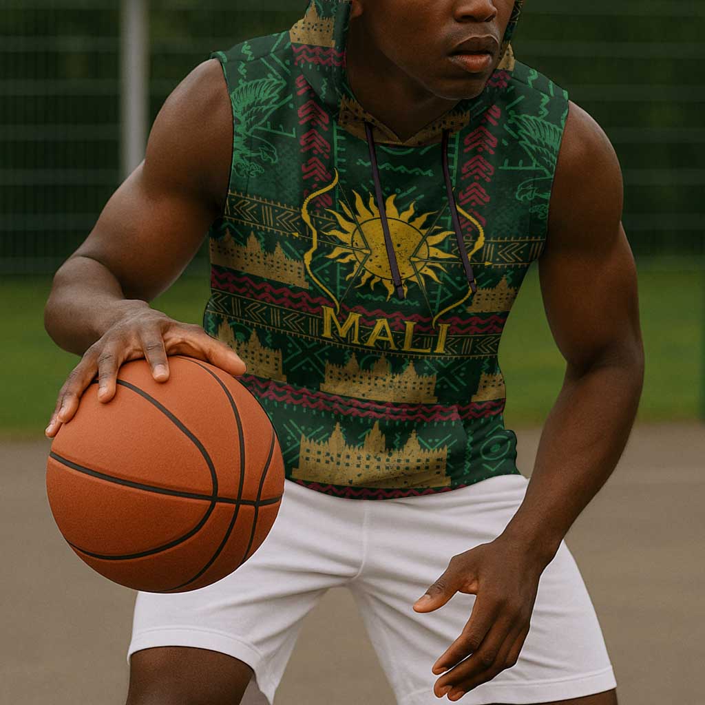 Mali Sleeveless Hoodie Golden Sun And Mosque Patterns Retro Style