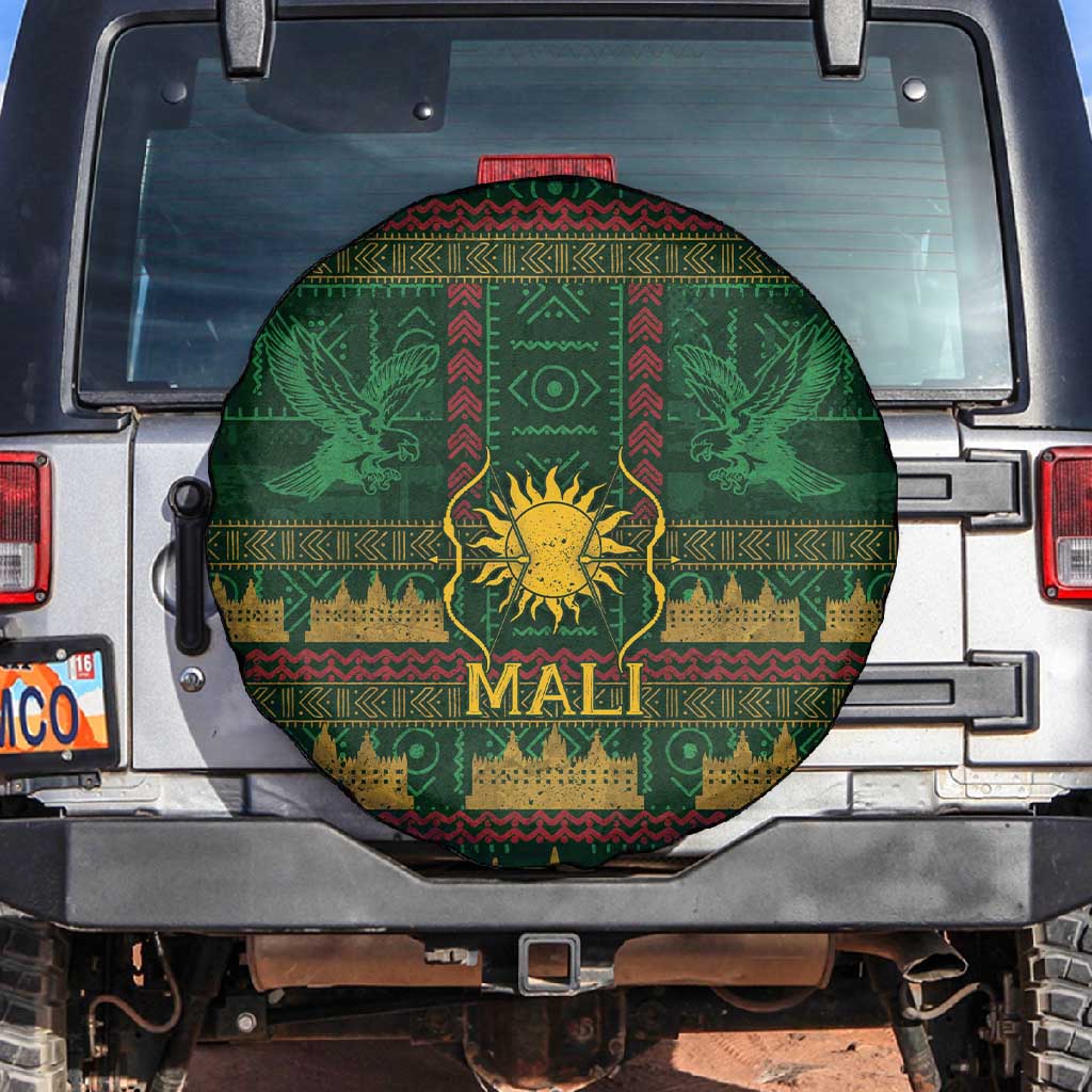 Mali Spare Tire Cover Golden Sun And Mosque Patterns Retro Style