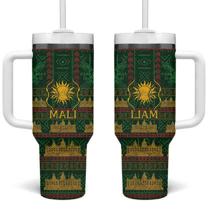Mali Tumbler With Handle Golden Sun And Mosque Patterns Retro Style