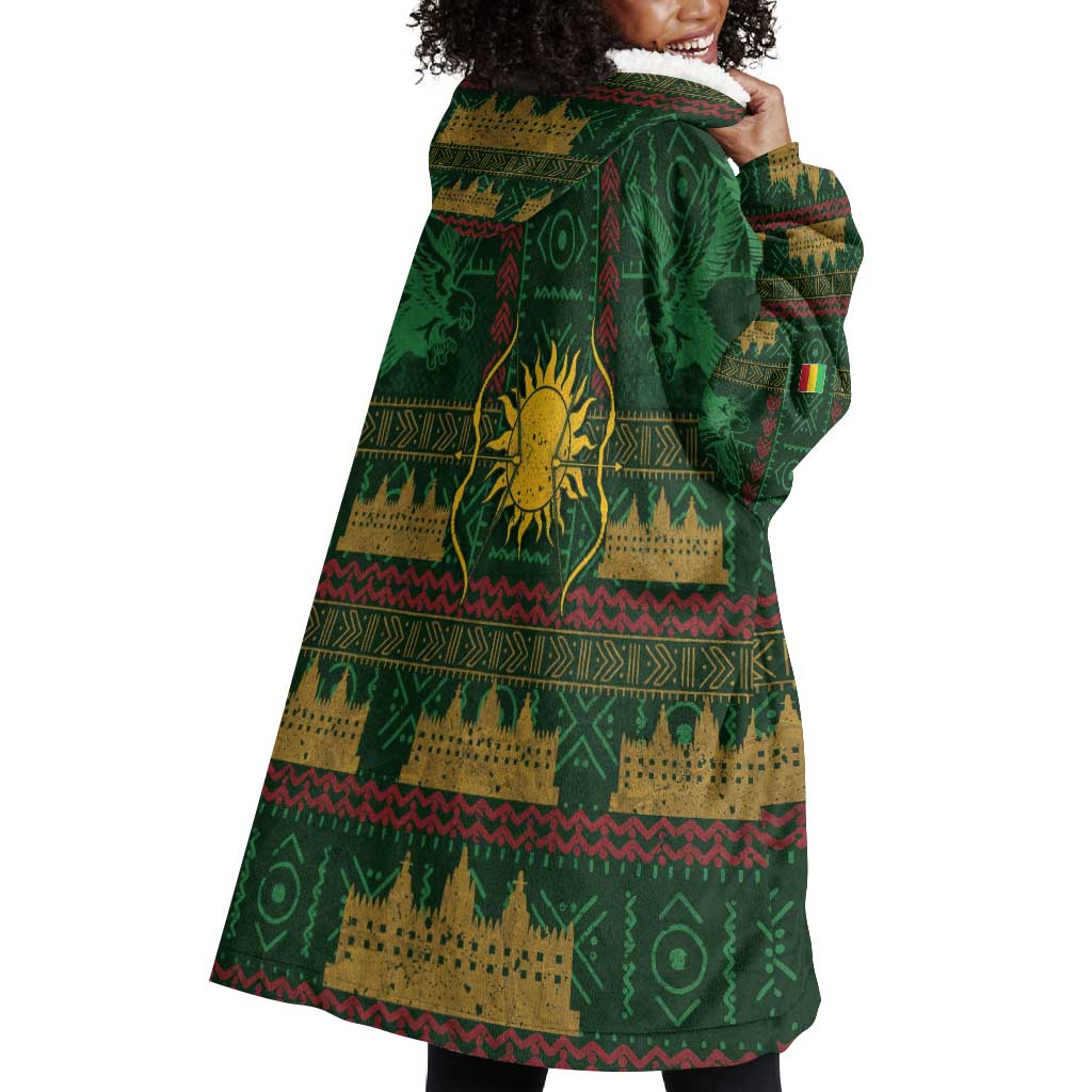 Mali Wearable Blanket Hoodie Golden Sun And Mosque Patterns Retro Style