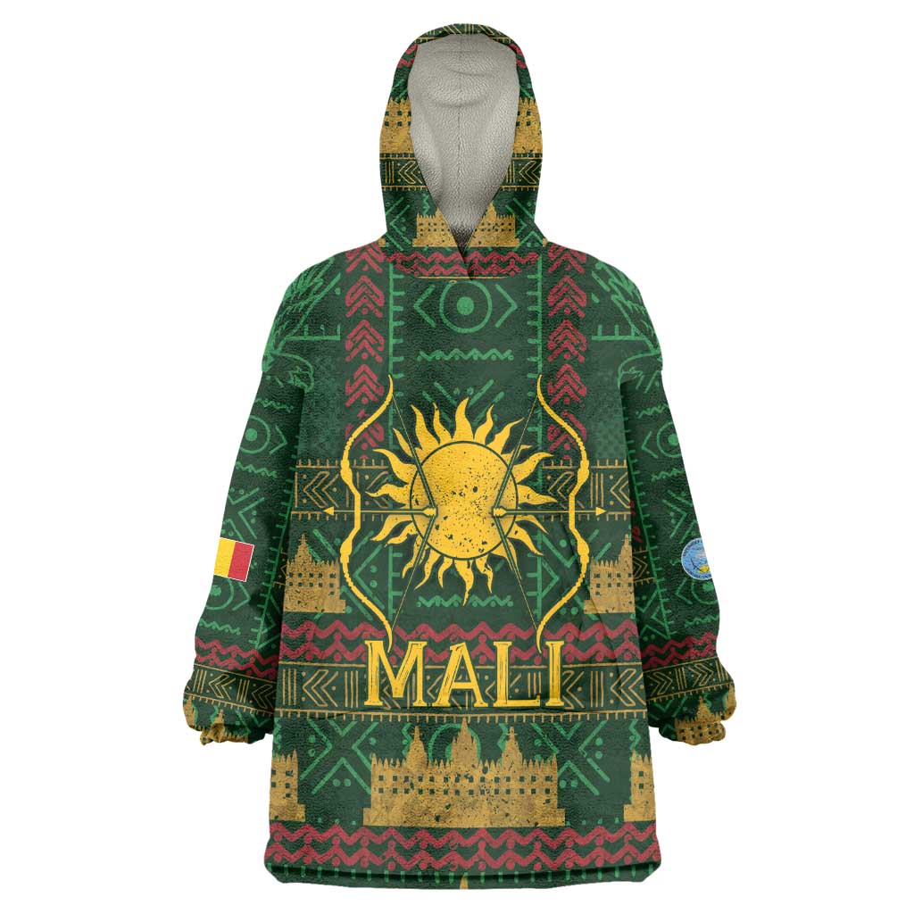 Mali Wearable Blanket Hoodie Golden Sun And Mosque Patterns Retro Style