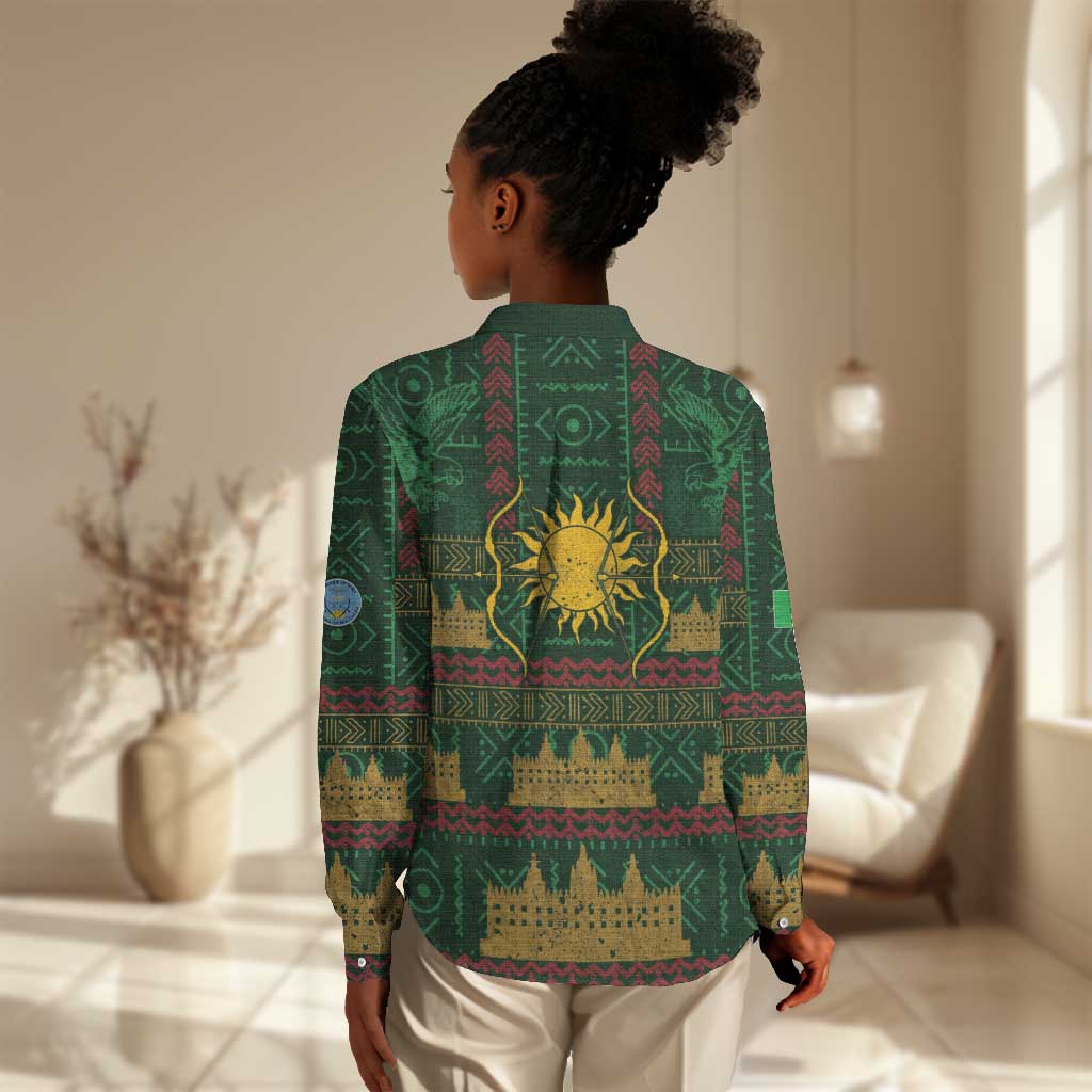 Mali Women Casual Shirt Golden Sun And Mosque Patterns Retro Style