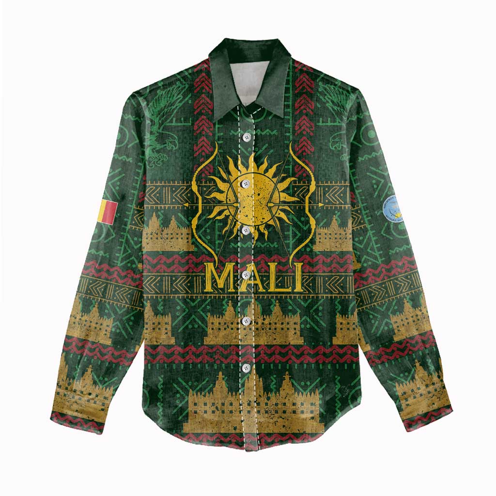 Mali Women Casual Shirt Golden Sun And Mosque Patterns Retro Style