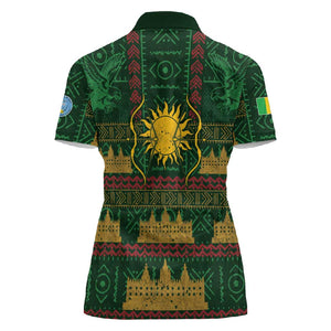 Mali Women Polo Shirt Golden Sun And Mosque Patterns Retro Style