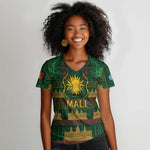 Mali Women V-Neck T-Shirt Golden Sun And Mosque Patterns Retro Style