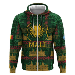Mali Zip Hoodie Golden Sun And Mosque Patterns Retro Style