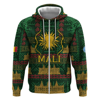 Mali Zip Hoodie Golden Sun And Mosque Patterns Retro Style