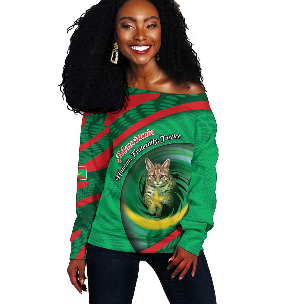 Personalized Mauritania Off Shoulder Sweater African Wildcat From Richat Structure