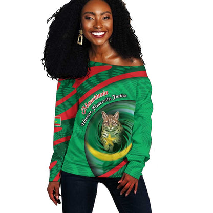 Personalized Mauritania Off Shoulder Sweater African Wildcat From Richat Structure