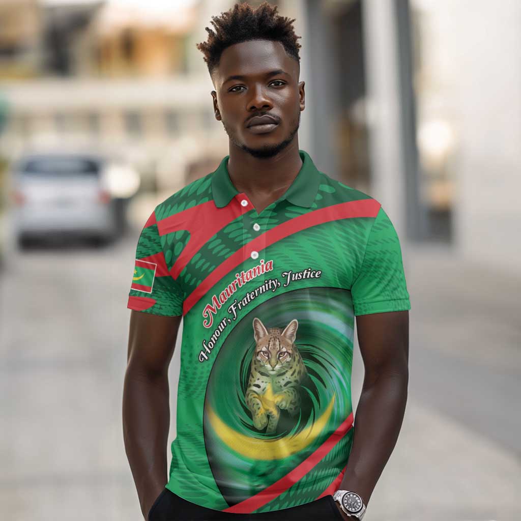 Personalized Mauritania Polo Shirt African Wildcat From Richat Structure