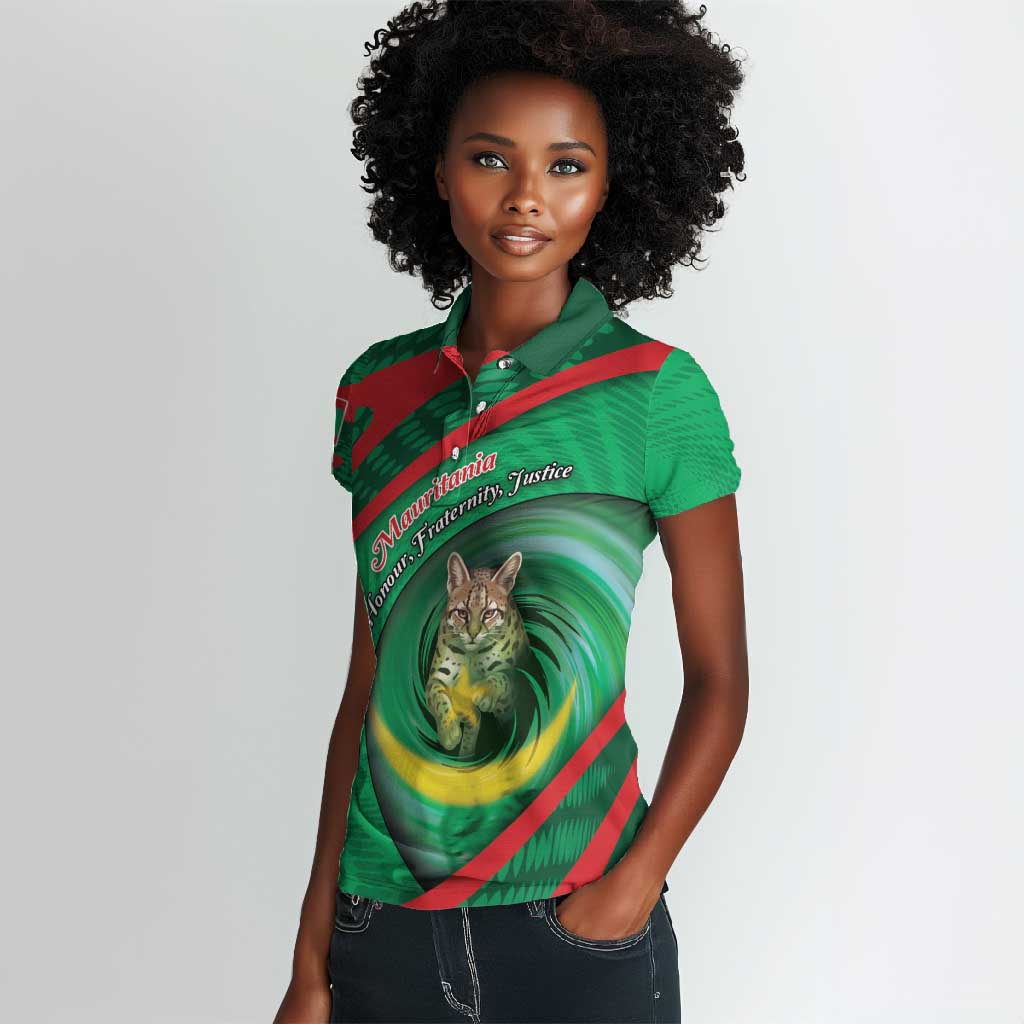 Personalized Mauritania Women Polo Shirt African Wildcat From Richat Structure