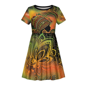 Black Women Kid Short Sleeve Dress Afro Latina Queen - African Pride
