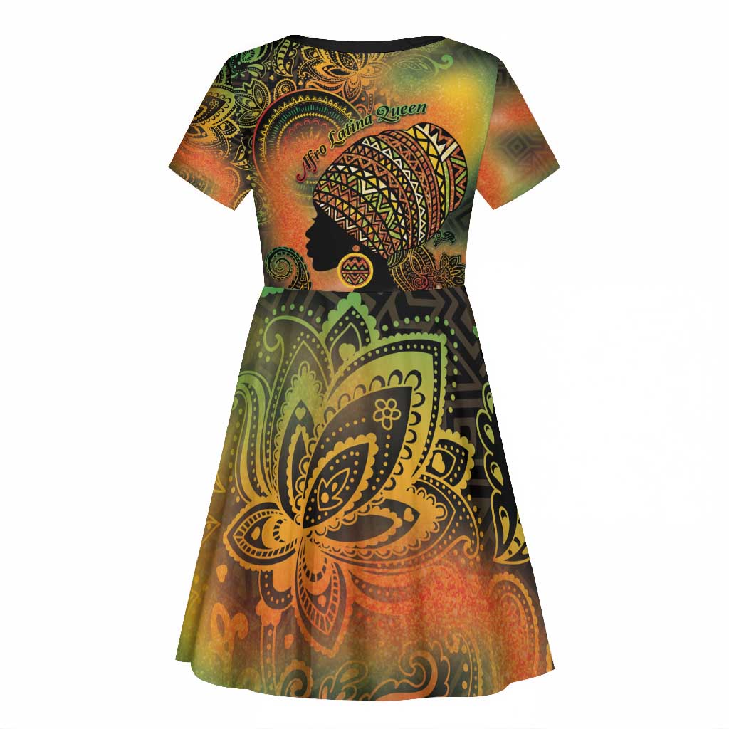 Black Women Kid Short Sleeve Dress Afro Latina Queen - African Pride