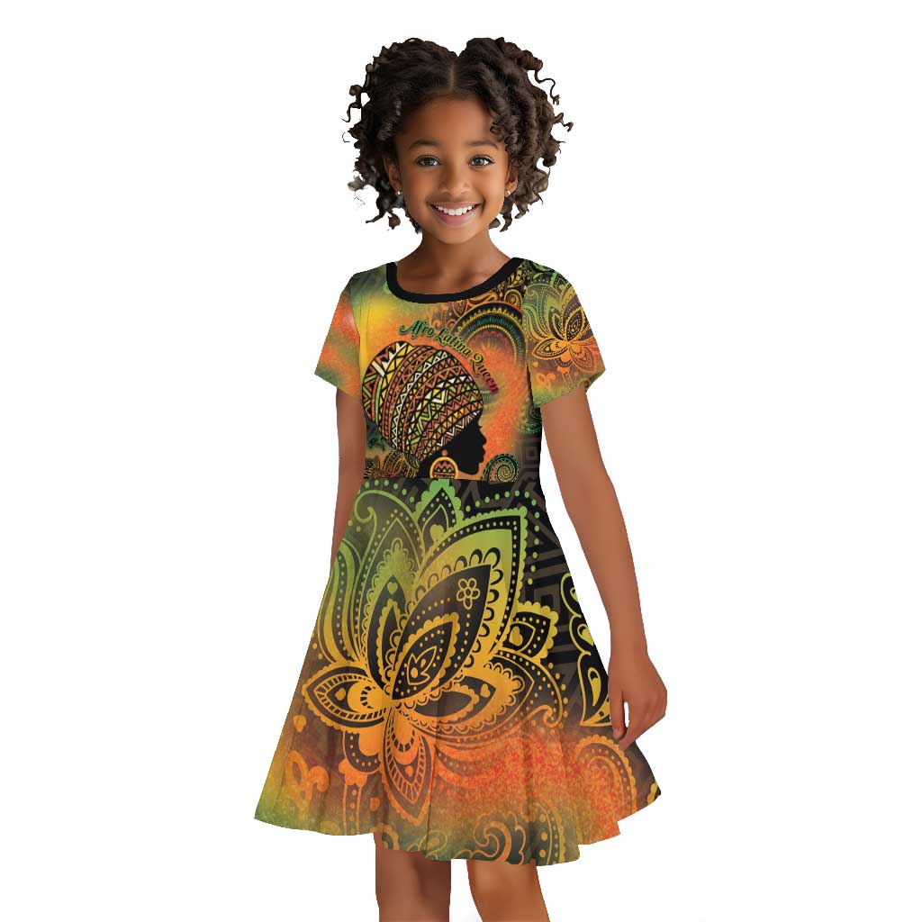 Black Women Kid Short Sleeve Dress Afro Latina Queen - African Pride