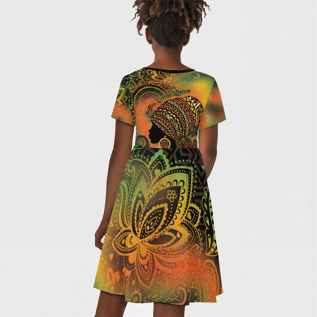 Black Women Kid Short Sleeve Dress Afro Latina Queen - African Pride