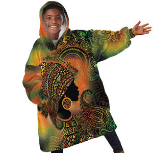 Black Women Kid Wearable Blanket Hoodie Afro Latina Queen - African Pride