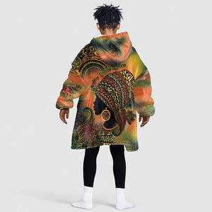 Black Women Kid Wearable Blanket Hoodie Afro Latina Queen - African Pride