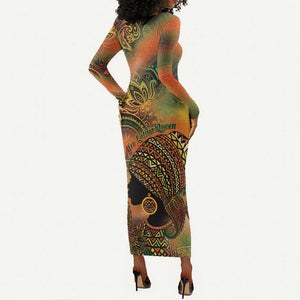 Black Women Long Sleeve Bodycon Dress Afro Latina Queen - African Pride