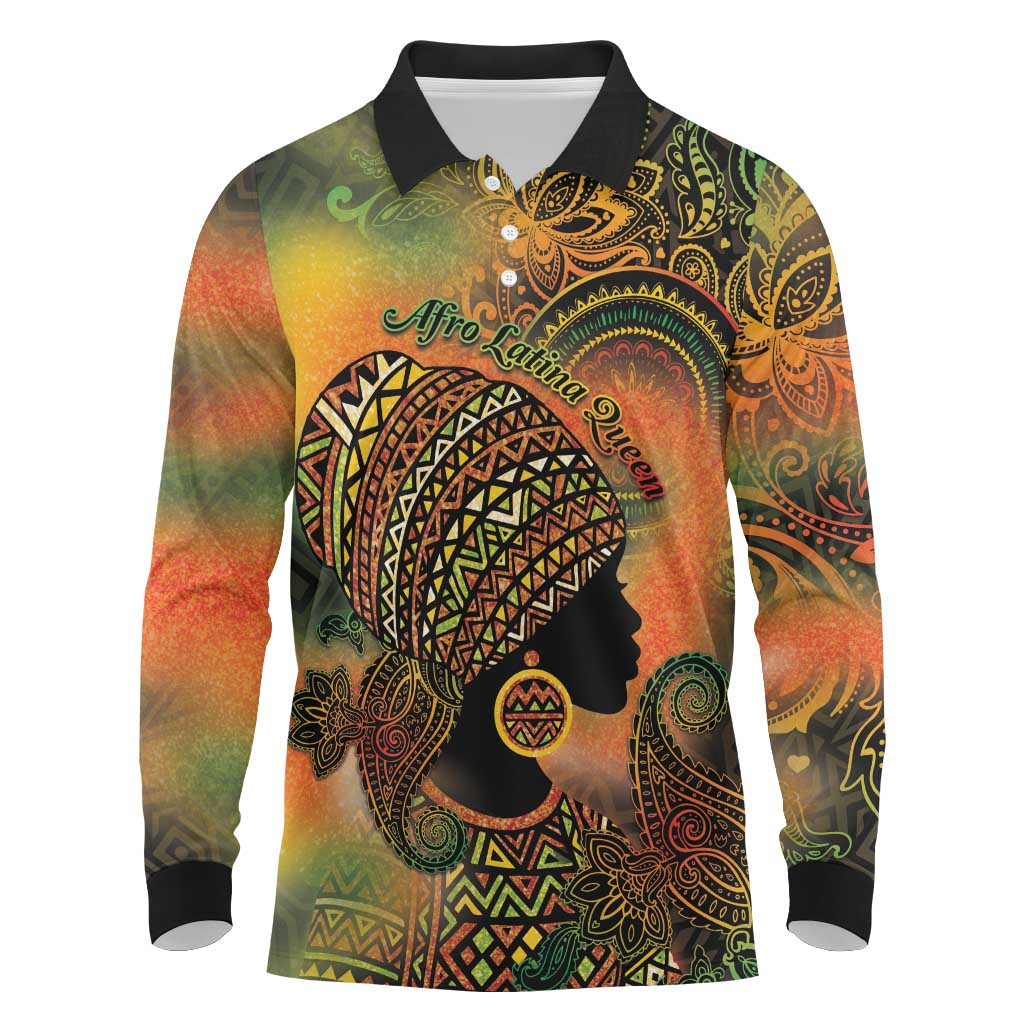 Black Women Long Sleeve Polo Shirt Afro Latina Queen - African Pride