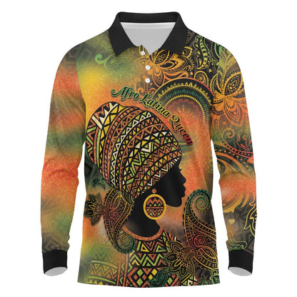 Black Women Long Sleeve Polo Shirt Afro Latina Queen - African Pride