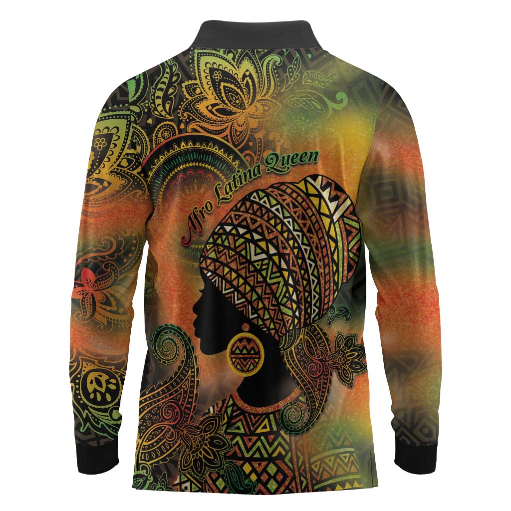 Black Women Long Sleeve Polo Shirt Afro Latina Queen - African Pride