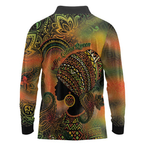 Black Women Long Sleeve Polo Shirt Afro Latina Queen - African Pride
