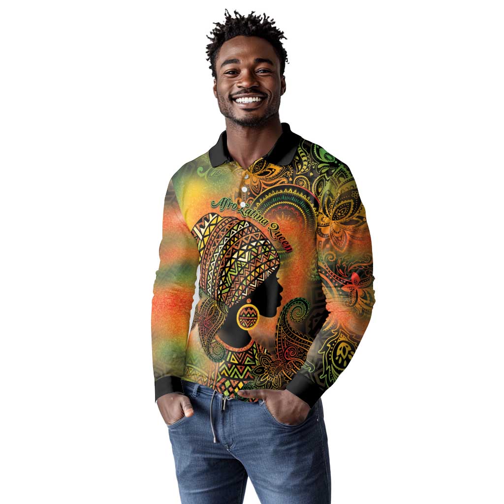 Black Women Long Sleeve Polo Shirt Afro Latina Queen - African Pride
