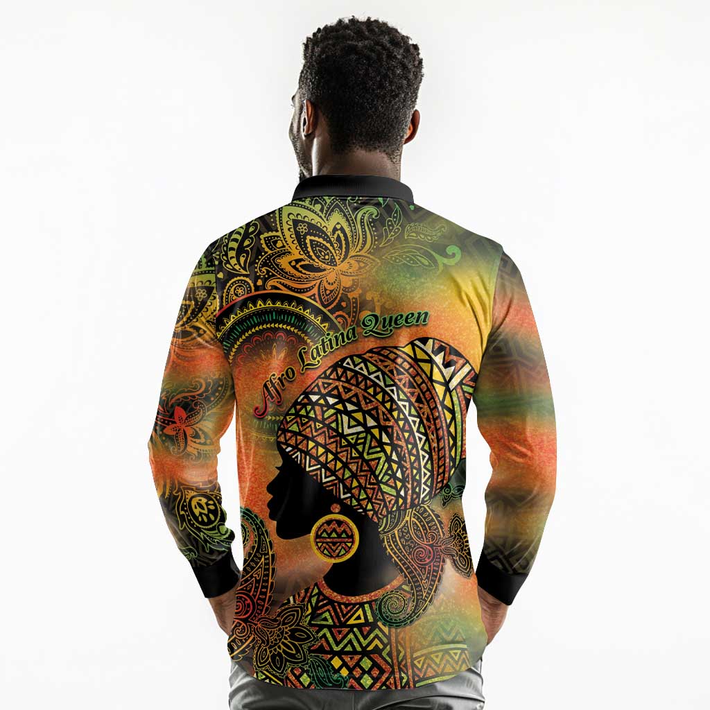Black Women Long Sleeve Polo Shirt Afro Latina Queen - African Pride