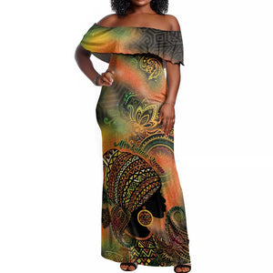 Black Women Off Shoulder Maxi Dress Afro Latina Queen - African Pride