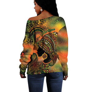 Black Women Off Shoulder Sweater Afro Latina Queen - African Pride