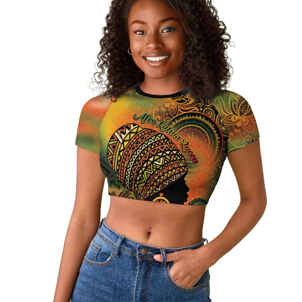 Black Women Raglan Cropped T shirt Afro Latina Queen - African Pride