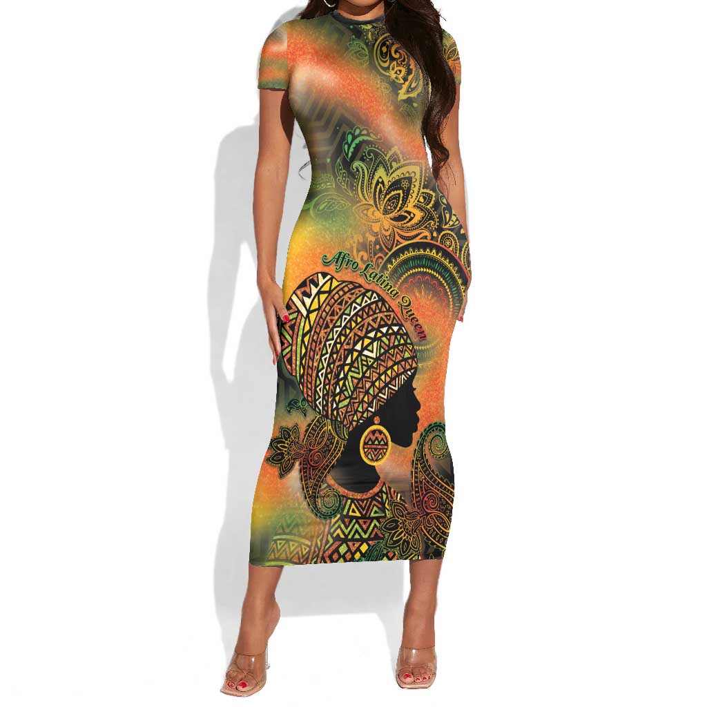 Black Women Short Sleeve Bodycon Dress Afro Latina Queen - African Pride