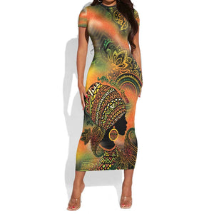 Black Women Short Sleeve Bodycon Dress Afro Latina Queen - African Pride