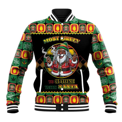 Afro-Jamaicans Christmas Baseball Jacket Most Likely To Smoke With Santa - African Pride