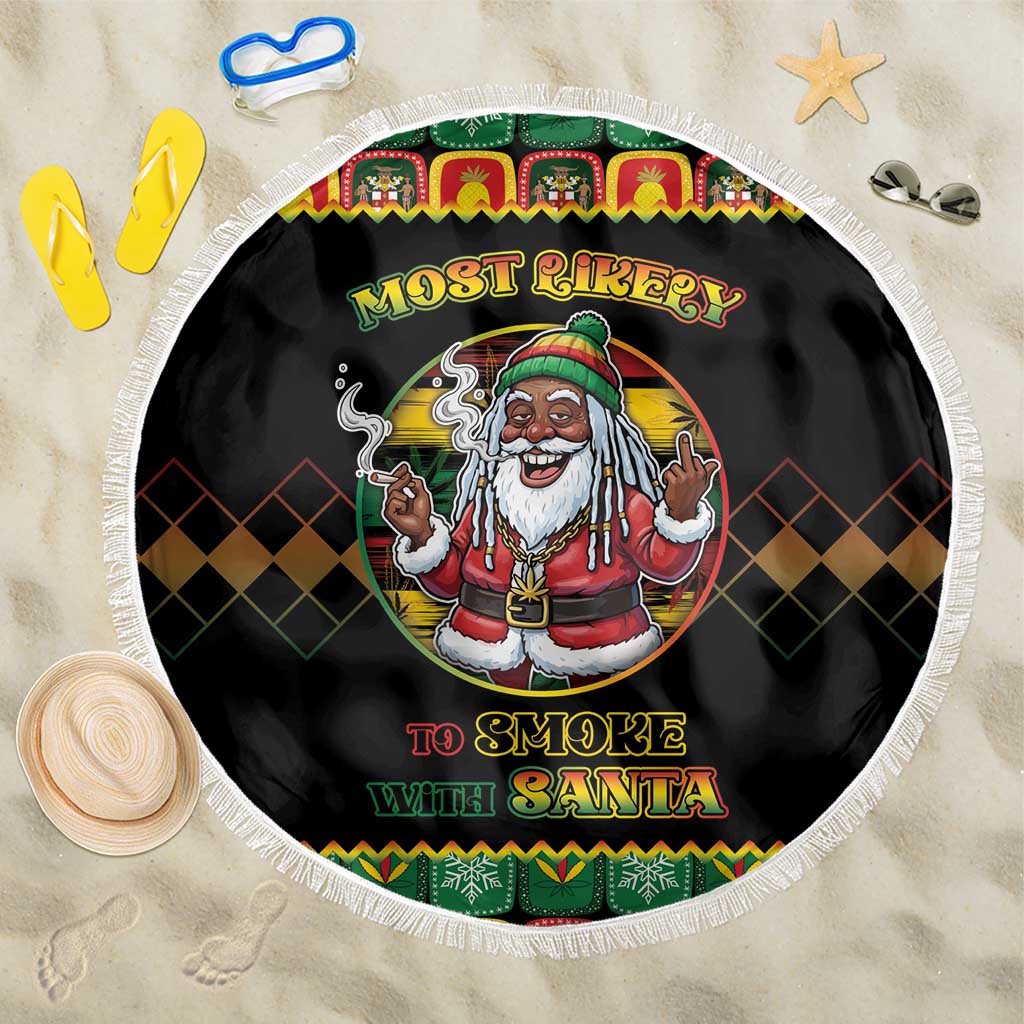 Afro-Jamaicans Christmas Beach Blanket Most Likely To Smoke With Santa - African Pride