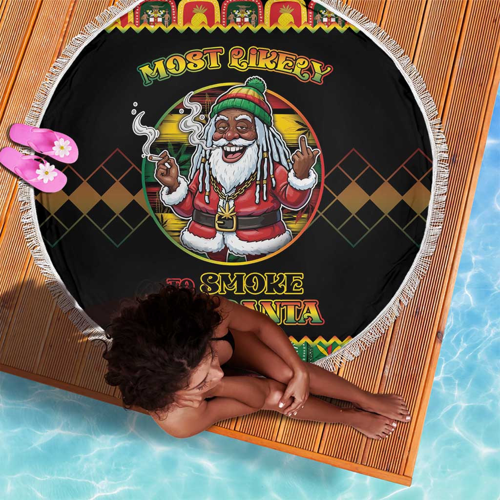 Afro-Jamaicans Christmas Beach Blanket Most Likely To Smoke With Santa - African Pride