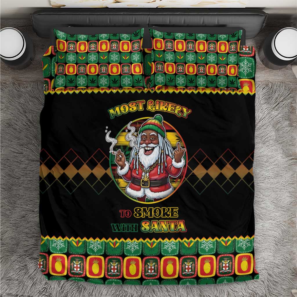 Afro-Jamaicans Christmas Bedding Set Most Likely To Smoke With Santa - African Pride
