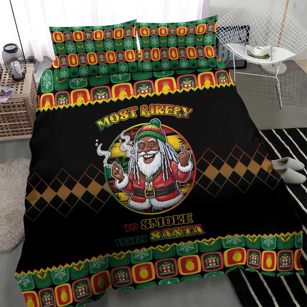 Afro-Jamaicans Christmas Bedding Set Most Likely To Smoke With Santa - African Pride