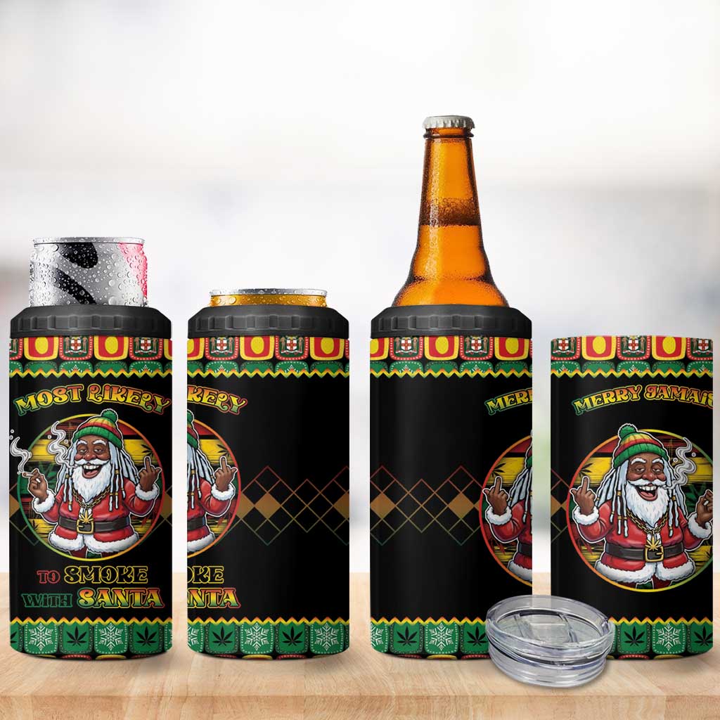 Afro-Jamaicans Christmas 4 in 1 Can Cooler Tumbler Most Likely To Smoke With Santa - African Pride