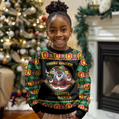 Afro-Jamaicans Christmas Kid Ugly Christmas Sweater Most Likely To Smoke With Santa - African Pride