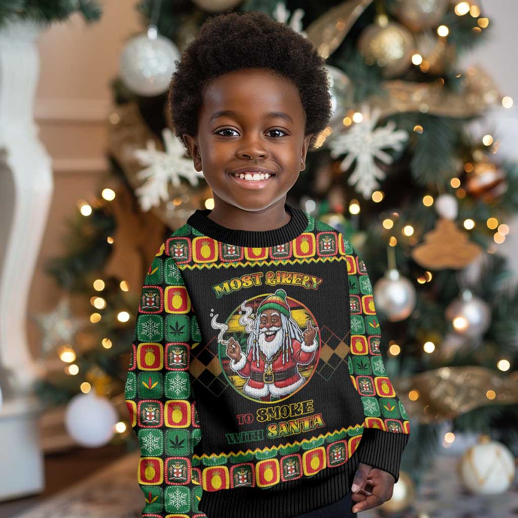 Afro-Jamaicans Christmas Kid Ugly Christmas Sweater Most Likely To Smoke With Santa - African Pride