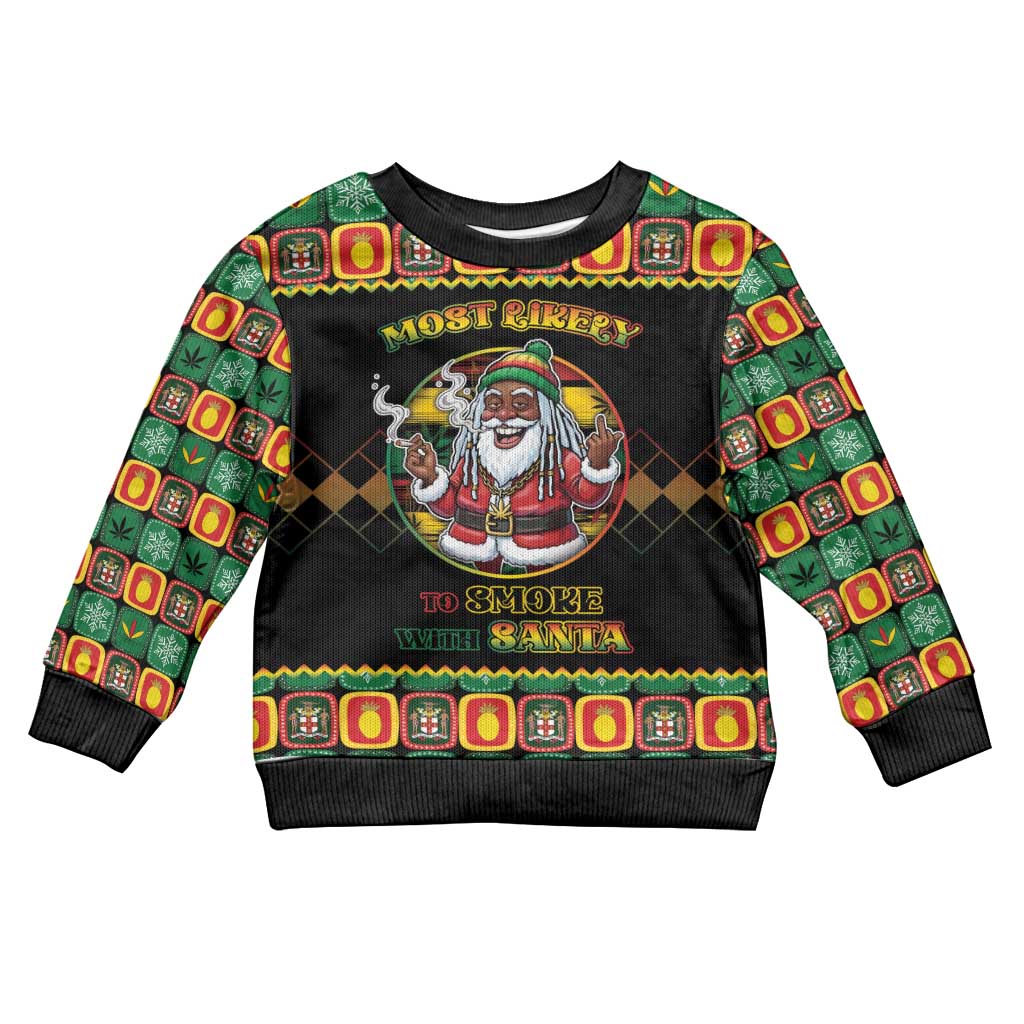 Afro-Jamaicans Christmas Kid Ugly Christmas Sweater Most Likely To Smoke With Santa - African Pride