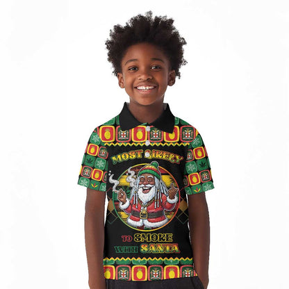 Afro-Jamaicans Christmas Kid Polo Shirt Most Likely To Smoke With Santa - African Pride